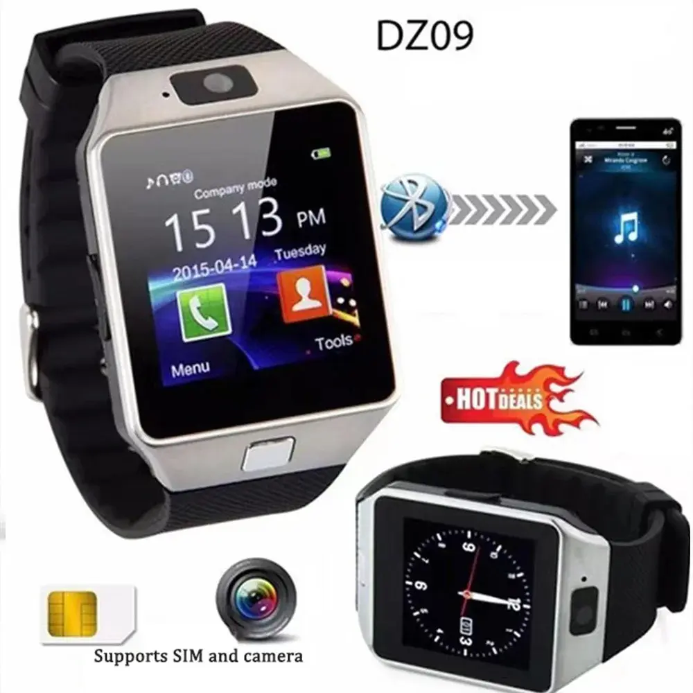 DZ09 Unisex Adult Touch Screen Smart Wristwatch - Stainless Steel Wearable Device with Camera, Multi-Language Function, SIM Card Support for iOS & Android Phones, Walking Compatibility (Dropshipping)