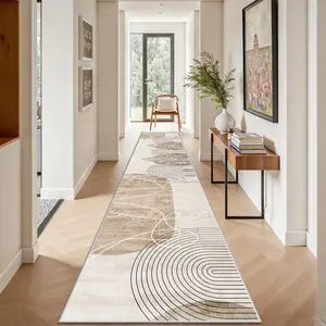 Velvet Carpet Rug, Light Round Border Design, Anti-Slip Artistic Hallway Mat, Soft Bedroom Bedside Floor Pad, Easy Clean Edges, Decorative Rug, Soft Area Rug