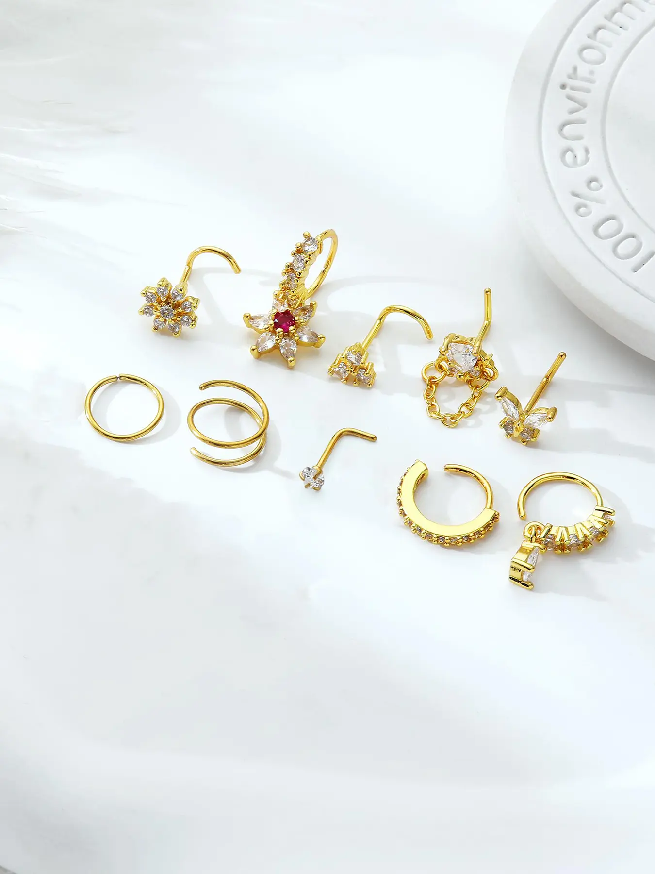 10 Pcs 20g L-Shaped Nose Rings for Women, Stainless Steel Cz Flower Dangle Nose Studs, Elegant All-Season Fashion Body Jewelry Accessories, Nose Rings Hoops, Piercing Jewelry, Dangly Nose Ring, Body Jewellery