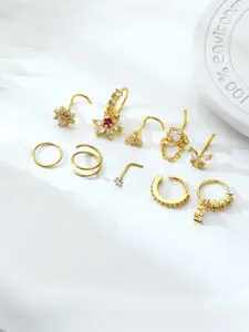 10 Pcs 20g L-Shaped Nose Rings for Women, Stainless Steel Cz Flower Dangle Nose Studs, Elegant All-Season Jewelry Accessories, Nose Rings Hoops