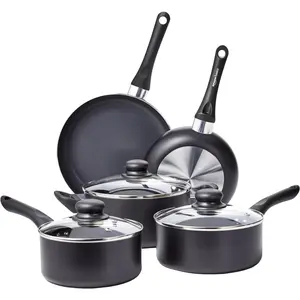Basic Non-Stick Kitchen Cookware 8-Piece Set, Suitable for Non-Induction Cookers, Including Pots and Pans, Black