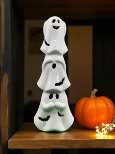 Halloween Lighted Ghost Tree - Ceramic - White Ghosts - 15 tall Battery Free Shipping