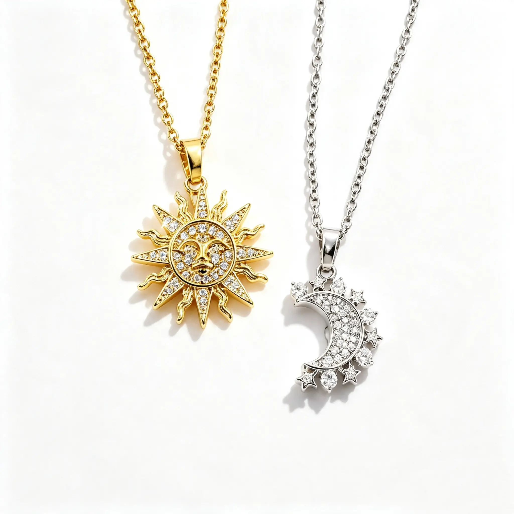 Magnetic Sun Moon Necklace for Women, 360° Rotating Pendant Necklace, Sparkling Zircon Crystal Celestial Jewelry, Gold & Silver Couple Layered Necklace