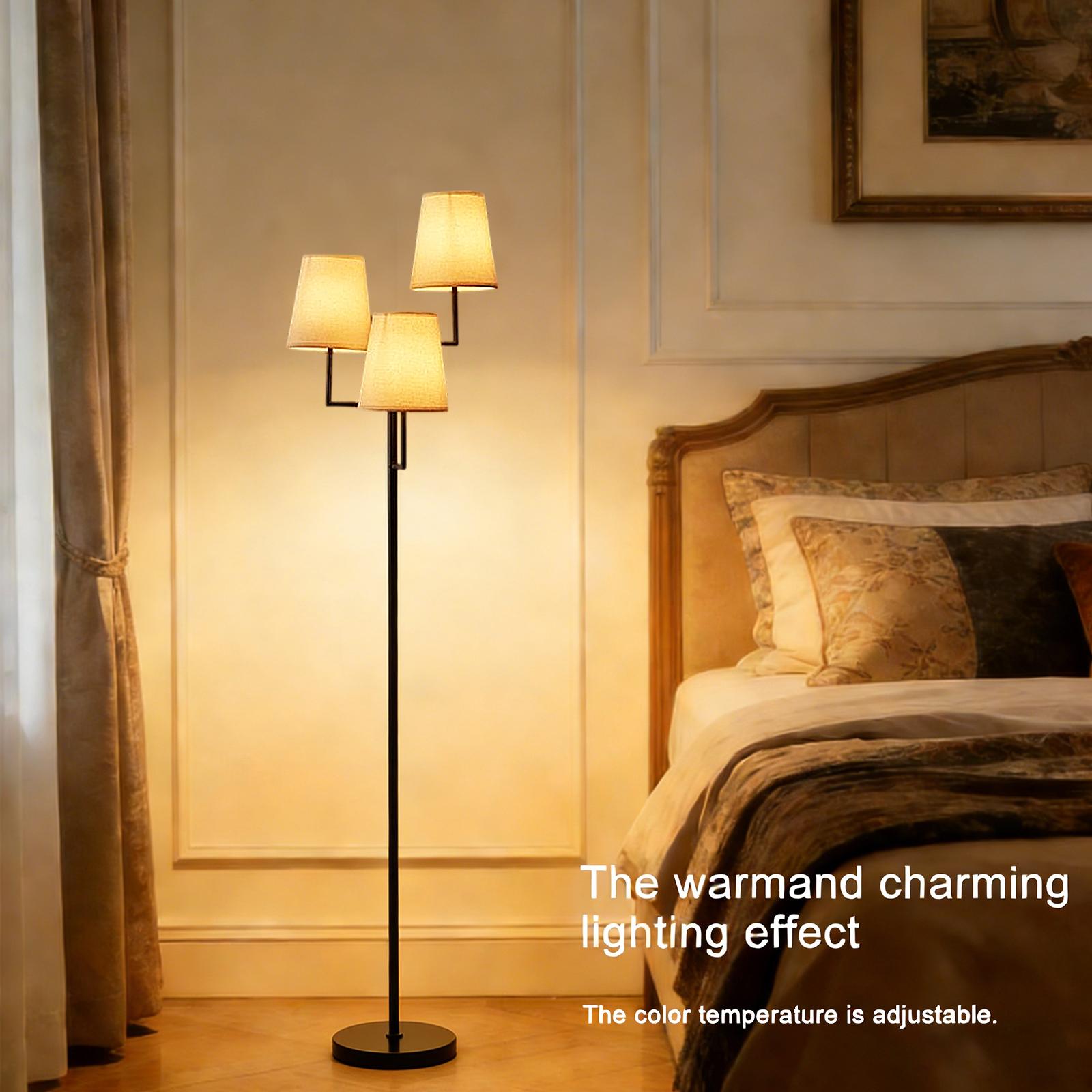 Elegant Wireless RGB Floor Lamp with Fabric Shades – Rechargeable 3-Head Standing Light with Multi-Color Changing, Dimmable Brightness & Remote Control for Bedroom, Living Room or Cozy Home Decor
