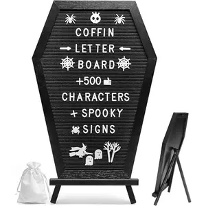 Gothic Coffin Shaped Felt Letter Board 16 x 11 Inches, DIY Custom Message Board with 500 Letters, Wooden Stand & Canvas Bag, Home Room Wall Decor