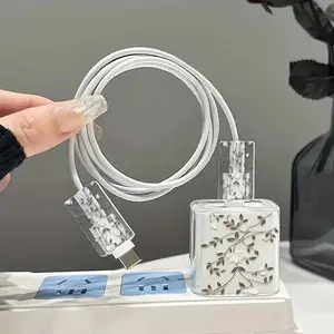 3-Pack Elegant Floral Tree Pattern Transparent Tpu Charger Case, Compatible with iPhone 17/17 Pro Max/air/16/15/14/13/12/11, 20w Charger Protector