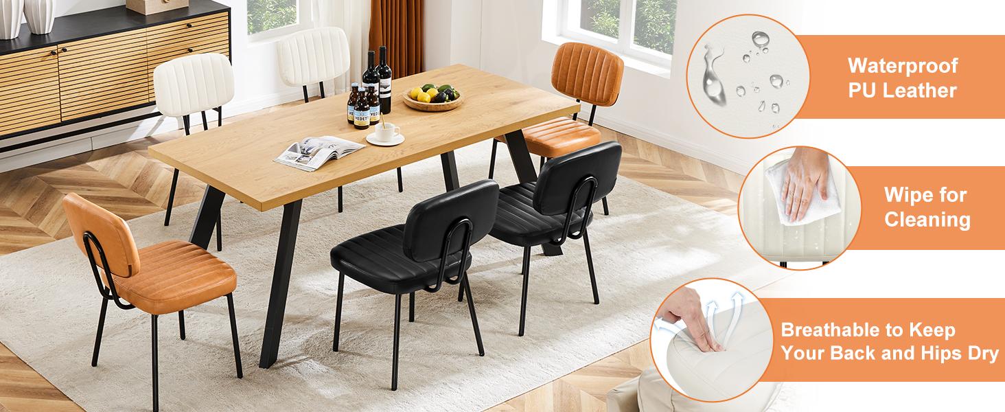 Sweet Furniture S Dining Chairs Set of 2, Upholstered Mid Century Modern Kitchen Dining Room Accent Chairs with Faux Leather Cushion Seat & Metal Legs