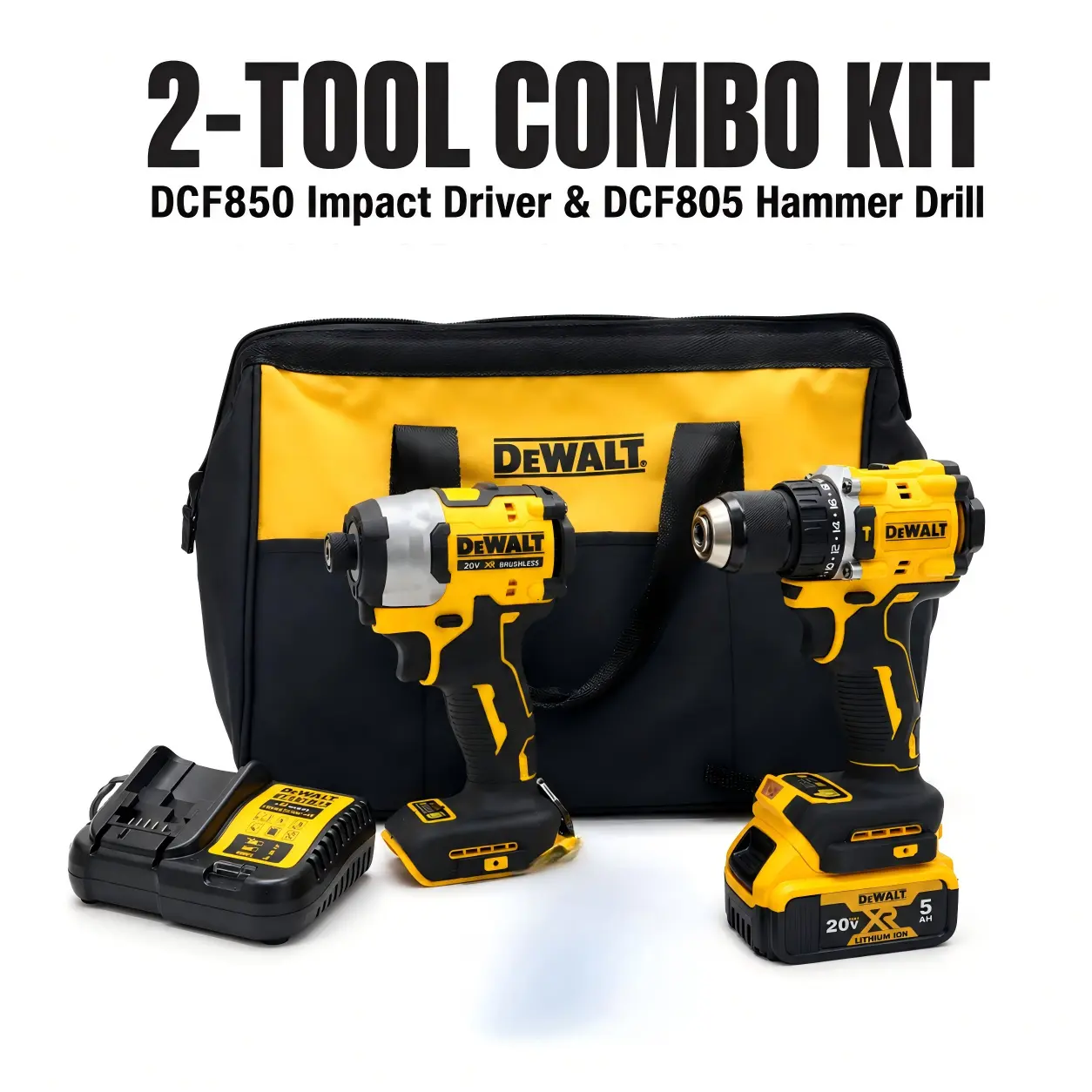 DEWALT 20V Impact Driver & Hammer Drill Combo Kit (DCF850 & DCF805), 205N.m/45N.m Torque Professional Construction Multitool for Installation, Drilling caulk remover glass glue