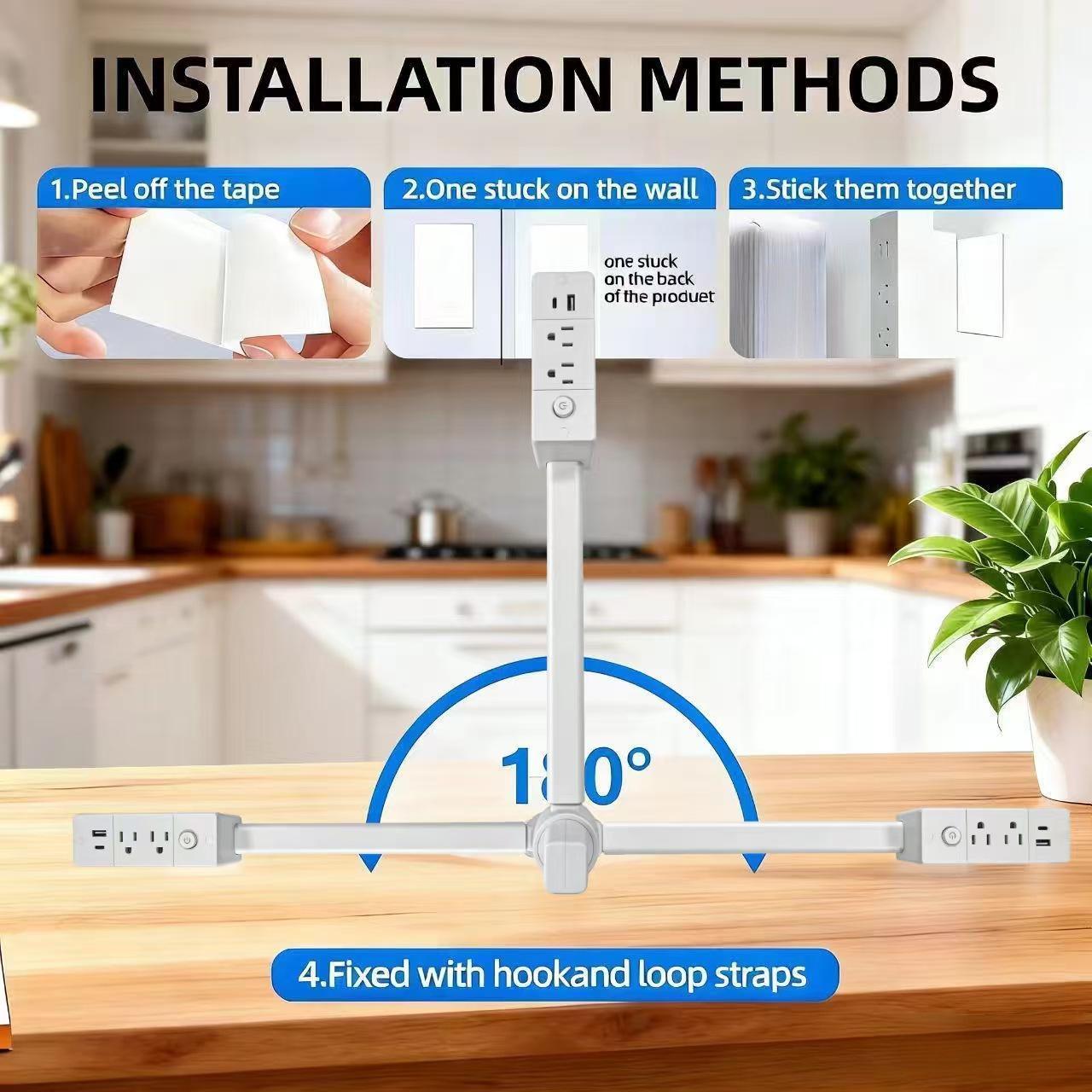 surge protector Outlet Extender Outlet electrical  Mountable Multi Plug Wall Outlet, with USB-A  USB-C & 2 AC, Extendable 22-34" Rotatable 180°  Surge Protector Power Strip,UL-certified power  cord,ideal for behind furniture in home/office