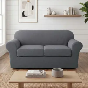 H.Versailtex Stretch Thicker Jacquard Fabric Sofa Slipcover Grey Medium