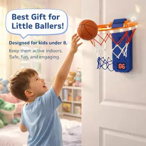 Kids indoor basketball hoop, no drilling installation,  lights and sound effects,  Smart Sensor Led Scoreboard，perfect for indoor sports in the bedroom.