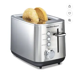 2-Slice Countertop Toaster, Compact Stainless Steel Design with Adjustable Baking Settings for Bread, Bagels