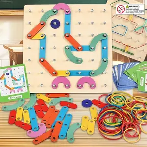 Montessori Wooden Geometric Nail Board Puzzle Toy, Early Education Shape Recognition Interactive Game, Toddler Learning Tool, Colorful