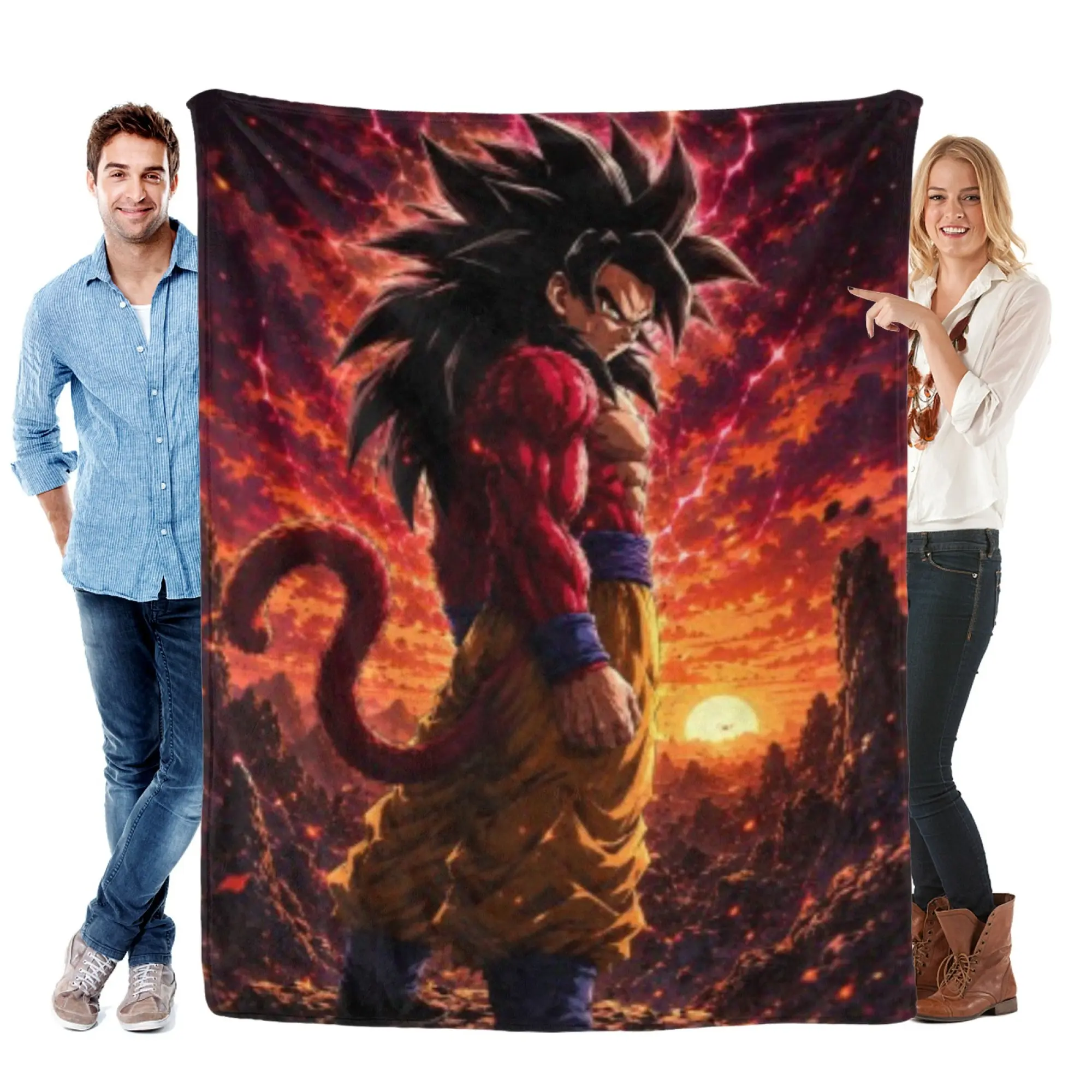 [SummerVibes] TOEI CLASSIC Dragon Ball Super Saiyan Goku Soft Flannel Blanket, Vibrant 2D Anime Print for Home, Bedroom Decor, Couch & Fans Gift