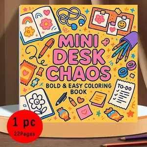 Mini Desk Chaos Bold & Easy Coloring Book for Kids & Adults - 22 Cute Desk Themed Coloring Pages, 120gsm Thick No Bleed Paper, Non-Toxic Odorless, Glue Binding, Perfect for Stress Relief