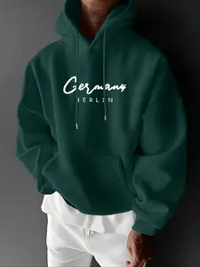 Men's Casual Hooded Sweatshirt, Germany Berlin Print, Pocket Drawstring Detail, Fitted Long Sleeve Jacket for Fall & Winter