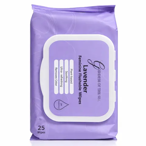Lavender Feminine Flushable Wipes — pH-Balanced, Soothing Aloe & Calendula, Gentle Cleansing Wipes for Women, Biodegradable & Hypoallergenic (25 Count)