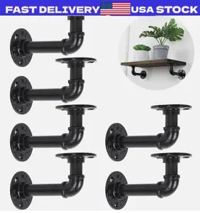 Set of 6 Industrial Iron Pipe Shelf Brackets Floating Black Shelves Wall Mounted