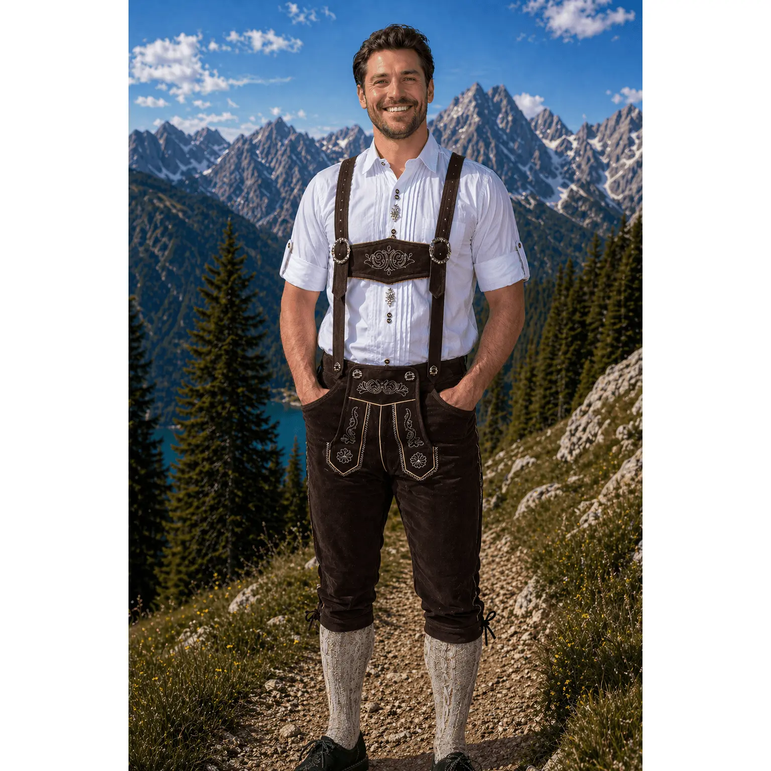 Edelweiss Creek  Brown Leather Lederhosen Pants - Bundhosen for Men