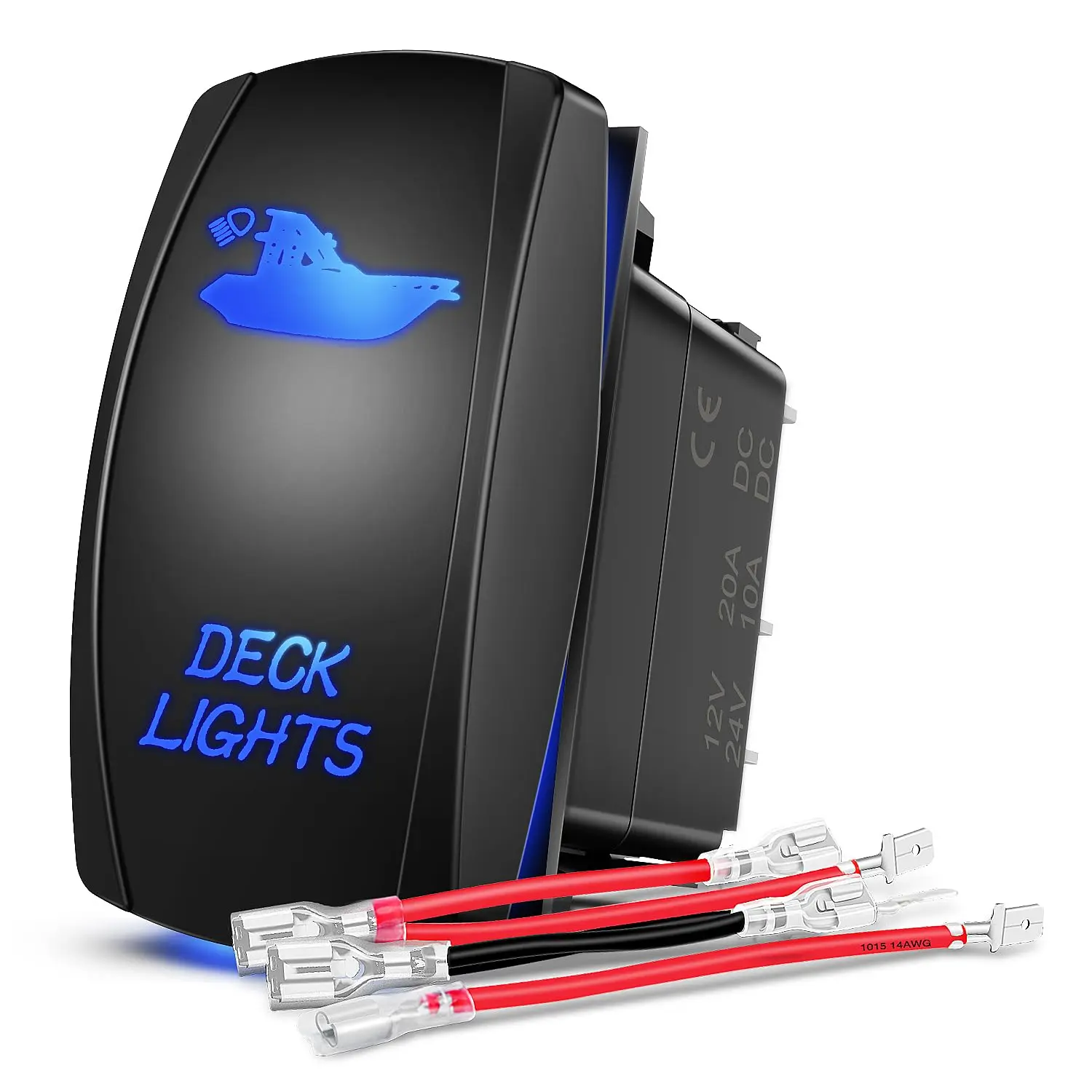 Nilight 5-Pin SPST Laser Rocker Switch with 1x Jumper Wires Set, 20A/12V 10A/24V Blue ABS, On/Off Control for Cars, Durable for LED Pattern Lights & Light Bars