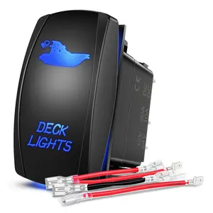 Nilight Deck Lights Rocker Switch Led Light Bar 5 Pin Laser On Off SPST Switches 20A/12V 10A/24V Blue with Jumper Wires Set for Cars Trucks Boats ATVs UTVs RVs
