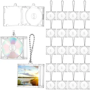 20 Pcs Mini Cd Keychain Album Cases Clear Plastic DVD Cover Bulk Blank Mini Compact Disc Holder Pendant Personalized for DIY Backpack Hanging Decor Gifts