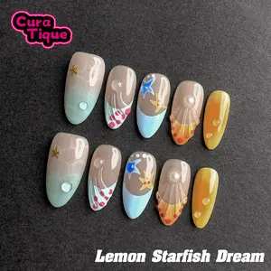 CuraTique | Lemon Starfish Dream 10PCS Handmade Press On Nails REUSABLE 3D Gel spring/summer 2025 / Prom