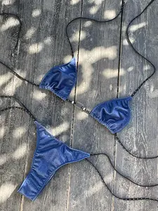 2026 New Low Waist Tied Women's Bikini, Stylish Solid Color Backless Two-Piece Swimwear, Casual Beach Vacation Set, Adjustable Spaghetti Strap Bikini, Tie Back Bikinis