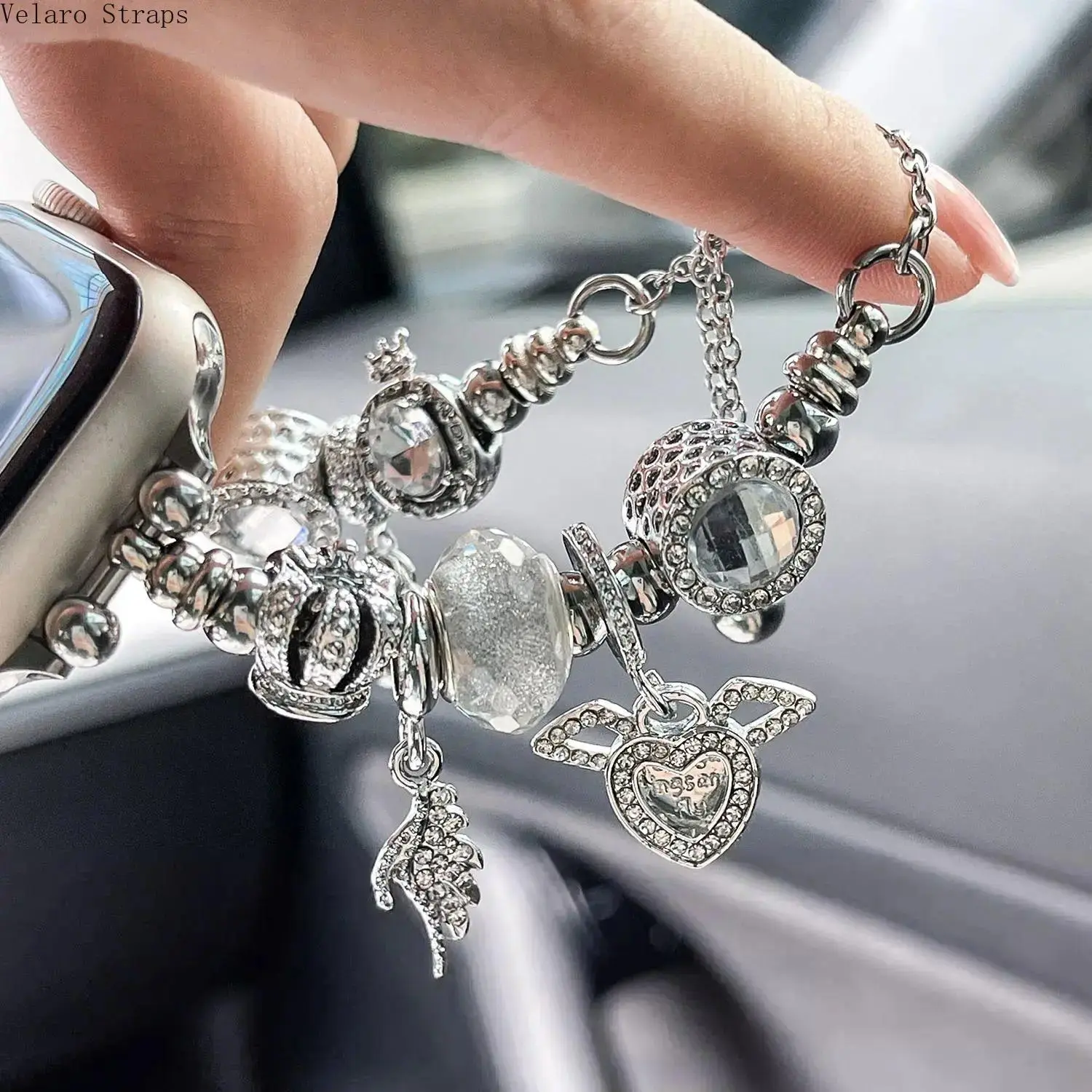 Butterfly & Crystal Charm Beaded Watch Strap, Fashion Adjustable Band for Apple Watch All Series Ultra SE 1-11