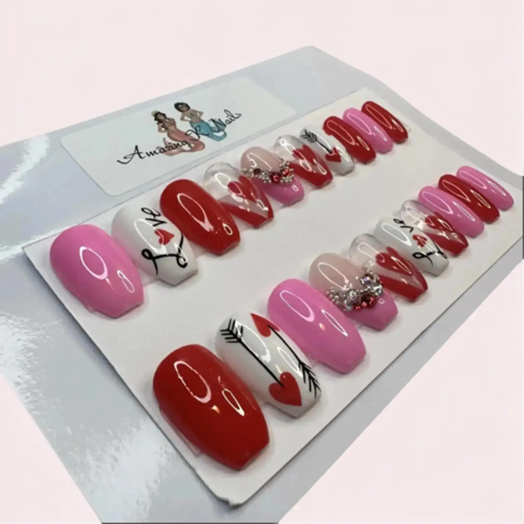 Amazing K Nails Love's Tapestry - Romantic Short Coffin Press-Ons for Elegant Occasions