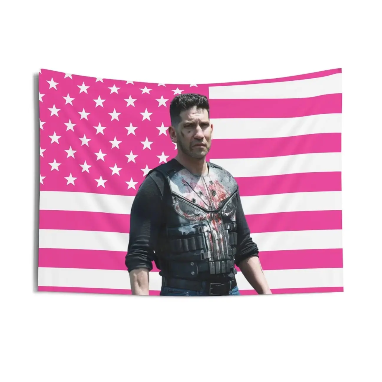 Jon Bernthal As Frank Castle Indoor Wall Tapestries, Jon Bernthal Punisher Pink Flag