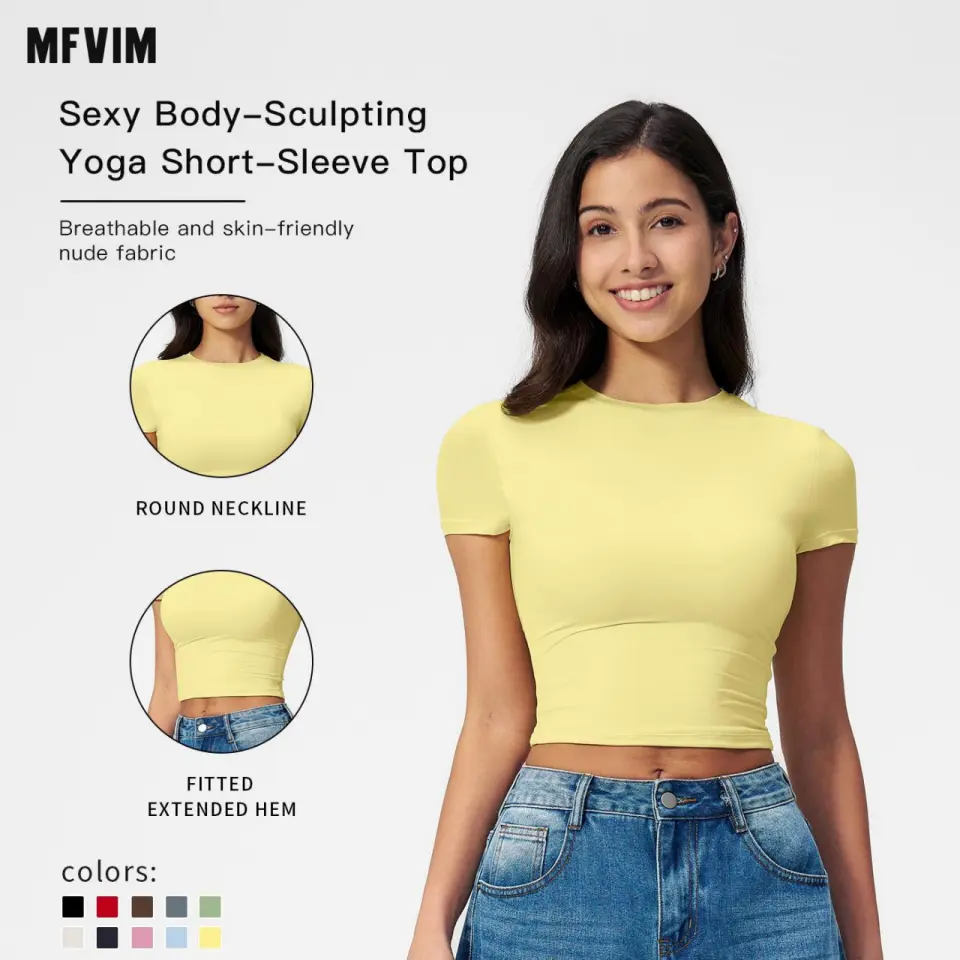 MFVIM Women’s Slim Fit Quick Dry Short Sleeve Sports T-Shirt - Breathable Fitted Drop Shoulder Top for Yoga, Running, All Seasons Sports & Outdoor Wear (Size M), Shirts For Women