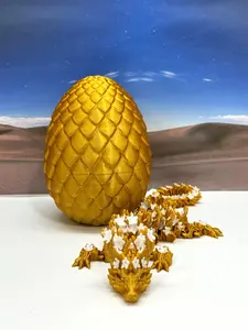 3D Printed Dragon with Egg, Articulated Gold and White Cherry Blossom Dragon, 12 Inches Fidget ADHD Autism Toy D032-GE