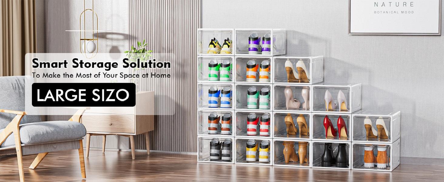 7CODE 20-Packs Shoe Box Storage Set Transparent Shoe Organizer Thickened Magnetic Acrylic Simple Hard Plastic Thickened Flip-Top Lid