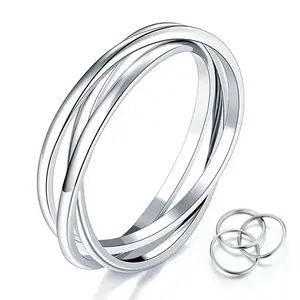 Simple three-layer plain ring, geometric lines wrapped around the ring, men and women decompression jewelry, suitable for party gifts