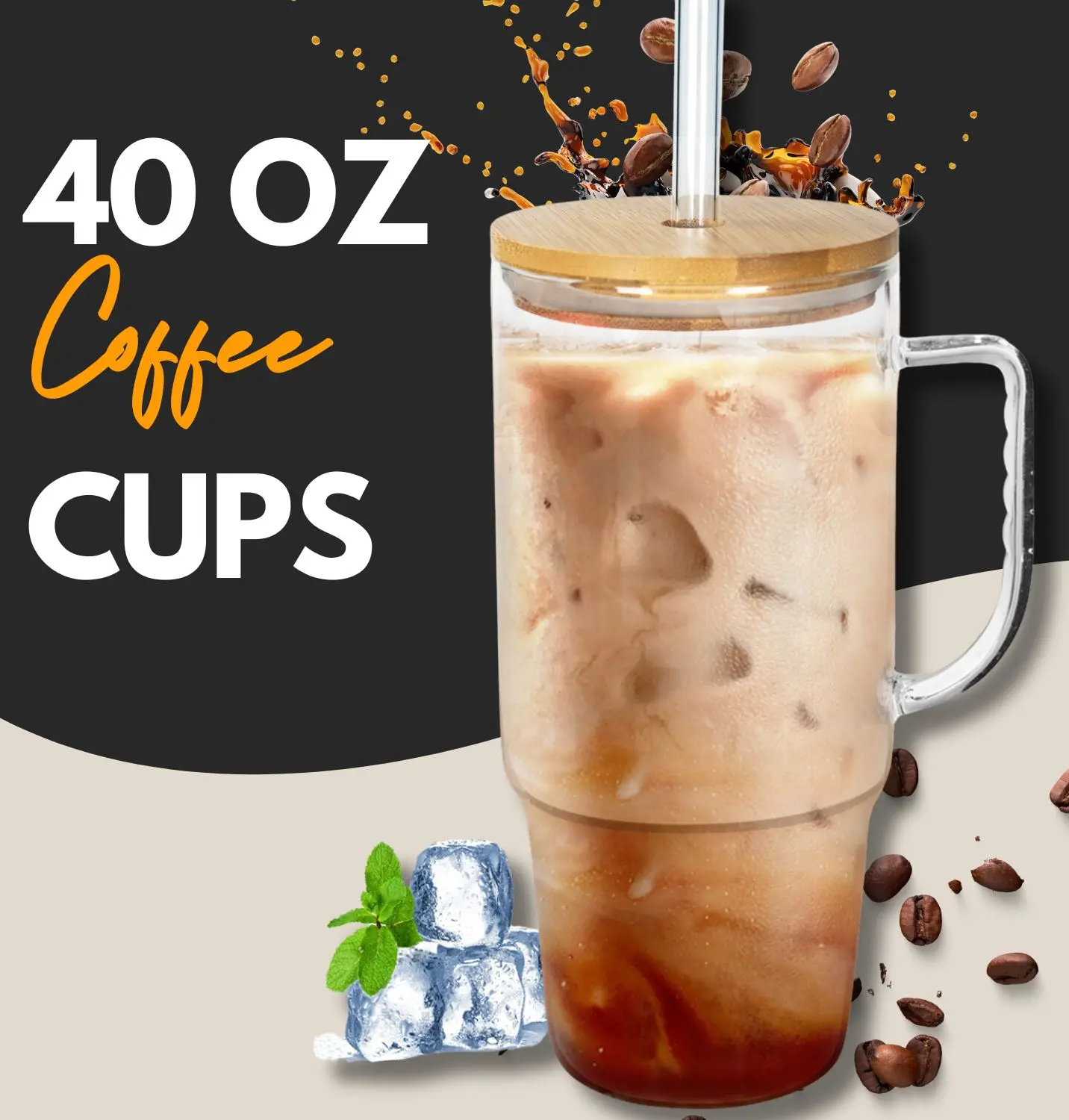 Summervibes Glass Tumbler with Handle Iced Coffee & Smoothie Cup with Lid & Straw,Fits in Cup Holders,  Reusable  for Travel, Washable Bottle Drinkware
