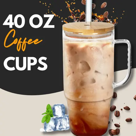 Cozy Fall Gift Glass Tumbler with Handle Iced Coffee & Smoothie Cup with Lid & Straw,Fits in Cup Holders,  Reusable  for Travel, Washable Bottle Drinkware