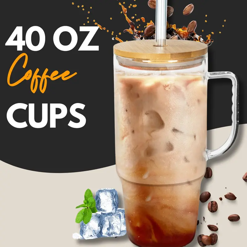 Cozy Fall Gift Glass Tumbler with Handle Iced Coffee & Smoothie Cup with Lid & Straw,Fits in Cup Holders, Reusable for Travel, Washable Bottle Drinkware