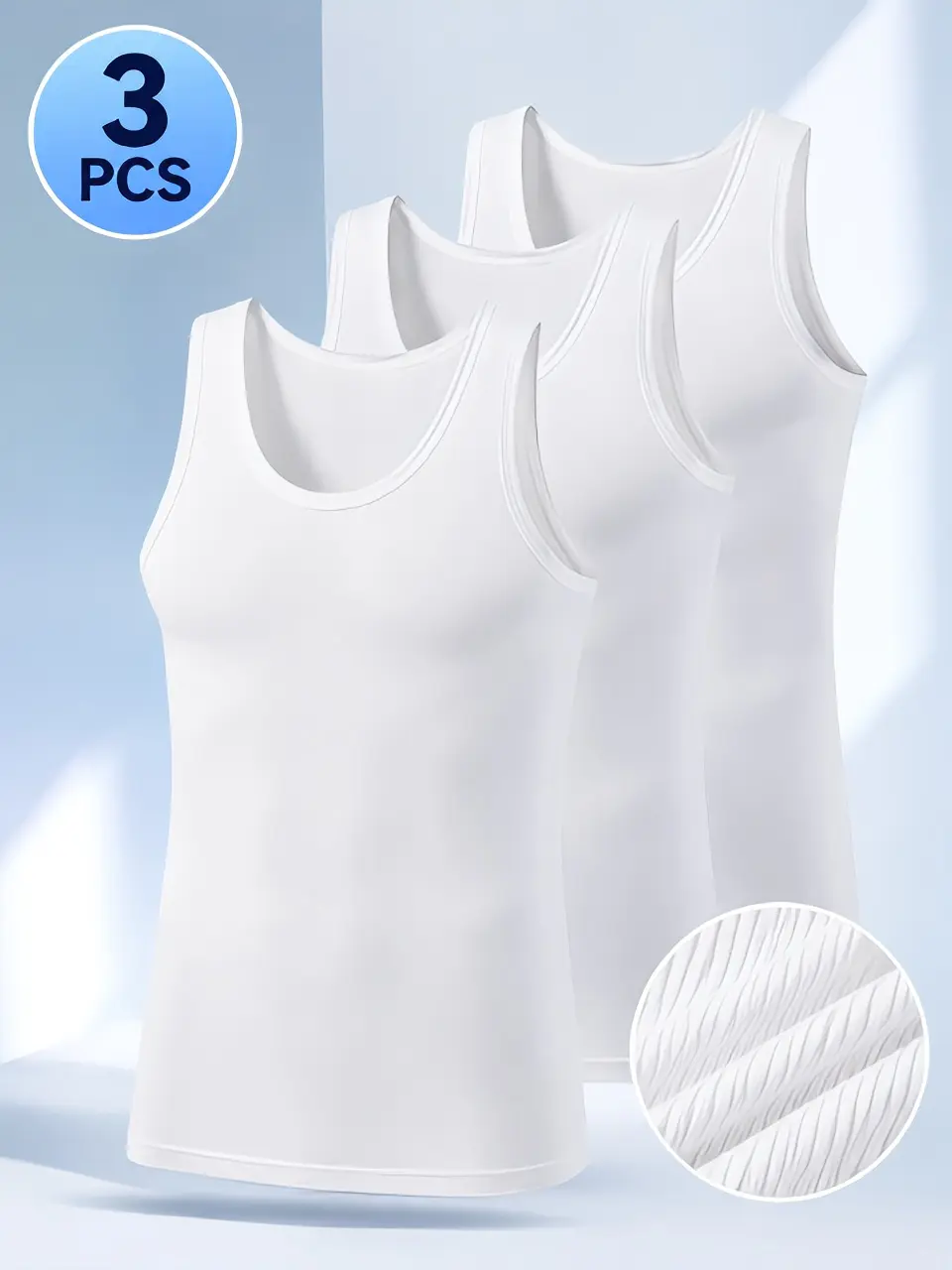 3-Pack White Tank Tops for Men - Comfortable & Breathable - Ideal for Daily Wear - Soft & Durable - 3 Pieces Set