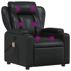 vidaXL Massage Recliner Chair, Adjustable Reclining Armchair for Elderly, Wingback Recliner for Home Theater Cinema, Modern Style, Black Faux Leather 372434