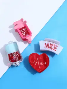 Nurse Themed Hair Claws, Cute Nurse Heart Shaped Syringe Design Hair Claws, Fashionable Hair Accessories for Women & Girls, Nurse Themed Hair Clips