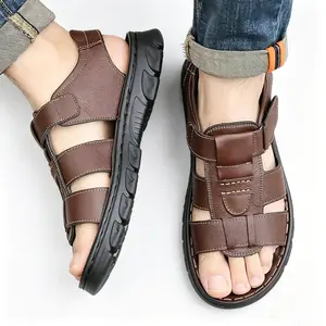 Men's Leather-Look Two-Way Wear Sandals, Non-Slip Thick Sole Casual Open-Toe Slippers for Summer