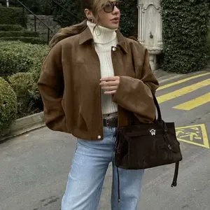 Women's pilot jacket, zipper winter coat, outerwear, loose shorts design, street style, suitable for cold weather, casual long sleeves