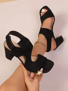 French Vintage Chunky Heel Multi Strap Sandals for Women, Sexy Toe-Open Waterproof Platform Strap High Heels, Plus Size Shoes