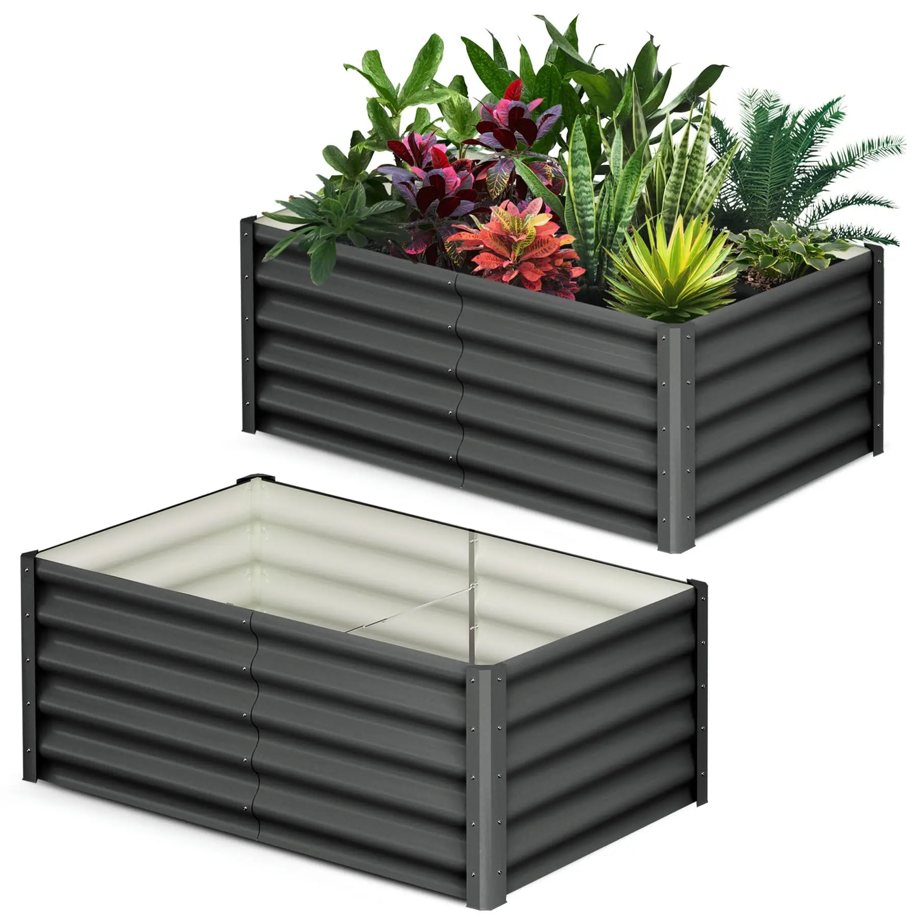 Gaomon Elevated Planting Boxes - 6x3x1.5 FT Dark Grey Rectangular Outdoor Galvanized Steel Planter, Heavy-Duty Metal Structure, Ample Growing Space for Gardening Plants & Vegetables, Heavy Duty Planter