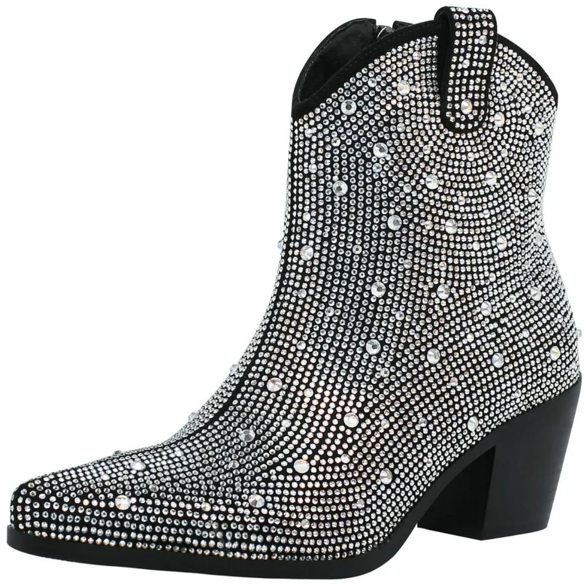 Rhinestone Cowboy Boots Short Wedding Glitter Cowgirl Boots Sparkly Metallic Western Ankle Boots