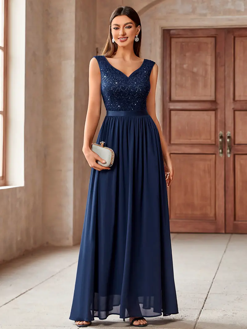 navy blue formal dress for wedding Navy Illusion Lace Satin Long Sleeve Wedding Ball Gown Navy main image 0