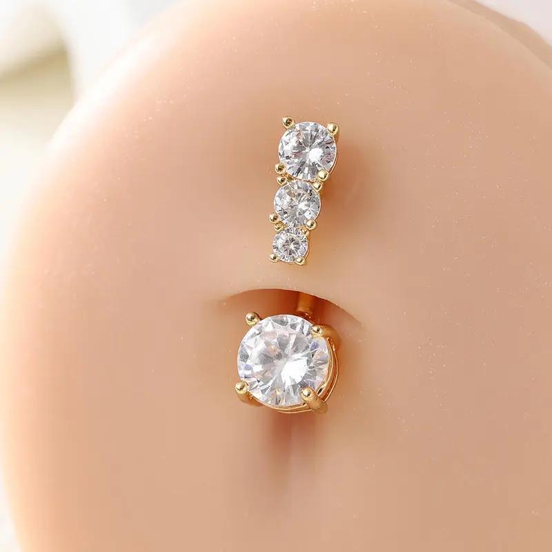 Luxurious Fashion Micro-Set Artificial Zircon Double-Head Stainless Steel Belly Ring, Belly Button Rings, Belly Button Piercing, Women's Body Piercing Jewelry, Casual Style, Body Jewellery