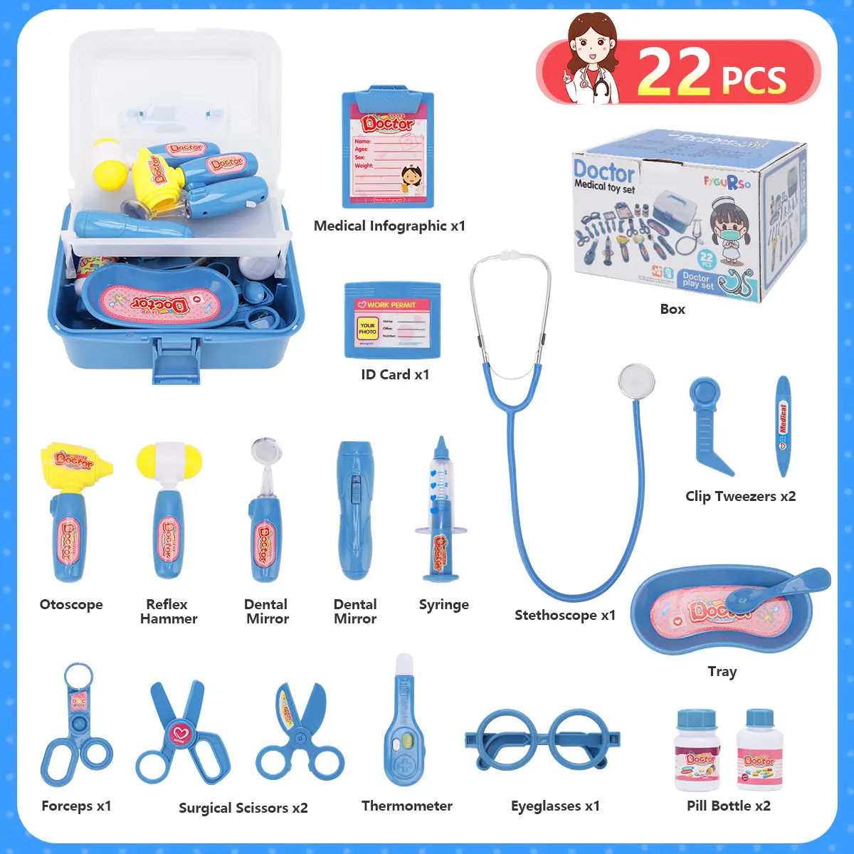Kids Pretend Doctor Kit Pretend Playset - Toddler Nurse Role-Play Toy Set with Stethoscope, Medical Case, Injection Toys for 3+ Boys & Girls