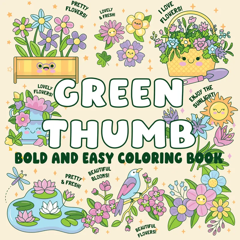 Green Thumb Children's Literature & Art Coloring Book (English) - Single-Sided Thick Pages, Spacious Layouts, Bold Easy-to-Color Lines, Beginner Friendly, Vibrant Illustrations, Creative Outlet, Escape for Kids, Nature-Inspired Art, Animals & Nature